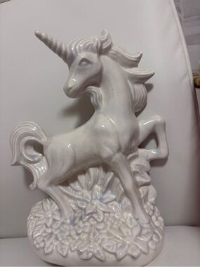 White Ceramic Unicorn Sculpture - Decorative Home Art